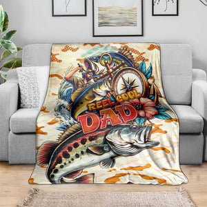 Bass Fishing Reel Cool Dad Blanket Tropical Vintage