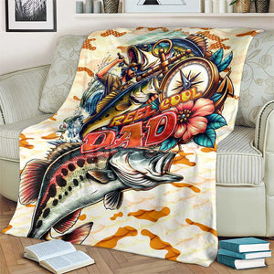 Bass Fishing Reel Cool Dad Blanket Tropical Vintage