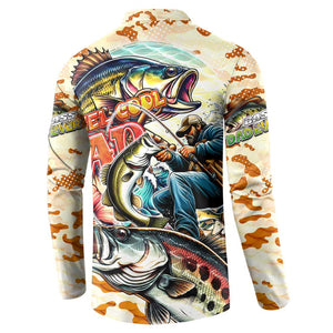 Bass Fishing Reel Cool Dad Button Sweatshirt Tropical Vintage