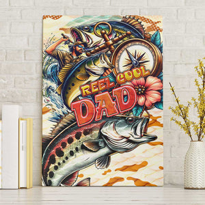 Bass Fishing Reel Cool Dad Canvas Wall Art Tropical Vintage