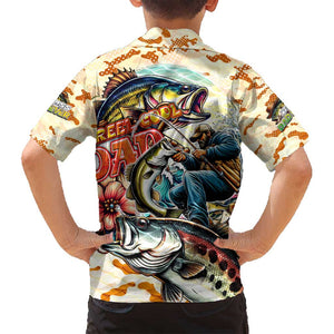 Bass Fishing Reel Cool Dad Family Matching Long Sleeve Bodycon Dress and Hawaiian Shirt Tropical Vintage