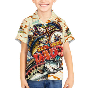 Bass Fishing Reel Cool Dad Family Matching Long Sleeve Bodycon Dress and Hawaiian Shirt Tropical Vintage