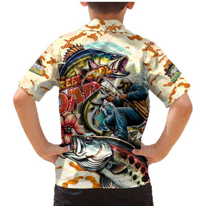 Bass Fishing Reel Cool Dad Family Matching Mermaid Dress and Hawaiian Shirt Tropical Vintage