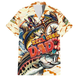 Bass Fishing Reel Cool Dad Family Matching Off Shoulder Maxi Dress and Hawaiian Shirt Tropical Vintage