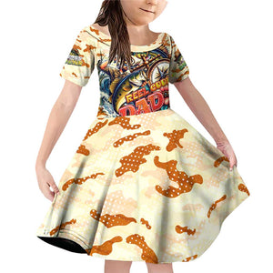 Bass Fishing Reel Cool Dad Family Matching Off Shoulder Short Dress and Hawaiian Shirt Tropical Vintage