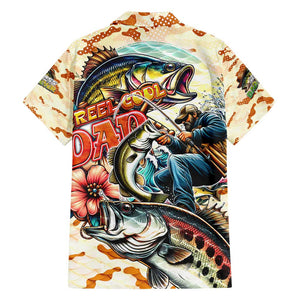 Bass Fishing Reel Cool Dad Family Matching Off Shoulder Short Dress and Hawaiian Shirt Tropical Vintage