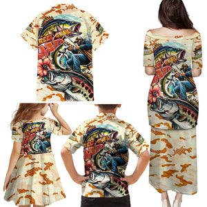 Bass Fishing Reel Cool Dad Family Matching Puletasi and Hawaiian Shirt Tropical Vintage