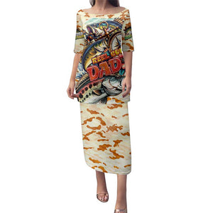 Bass Fishing Reel Cool Dad Family Matching Puletasi and Hawaiian Shirt Tropical Vintage