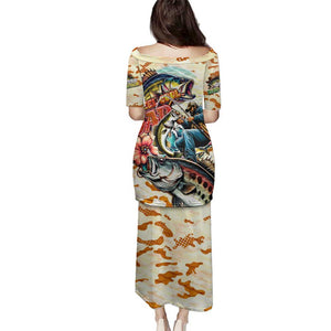 Bass Fishing Reel Cool Dad Family Matching Puletasi and Hawaiian Shirt Tropical Vintage