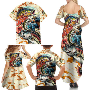 Bass Fishing Reel Cool Dad Family Matching Summer Maxi Dress and Hawaiian Shirt Tropical Vintage