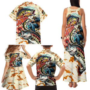 Bass Fishing Reel Cool Dad Family Matching Tank Maxi Dress and Hawaiian Shirt Tropical Vintage
