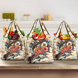 Bass Fishing Reel Cool Dad Grocery Bag Tropical Vintage