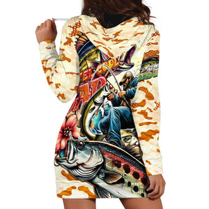 Bass Fishing Reel Cool Dad Hoodie Dress Tropical Vintage