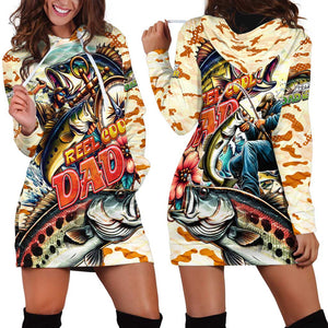 Bass Fishing Reel Cool Dad Hoodie Dress Tropical Vintage