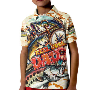 Bass Fishing Reel Cool Dad Kid Polo Shirt Tropical Vintage