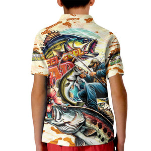 Bass Fishing Reel Cool Dad Kid Polo Shirt Tropical Vintage