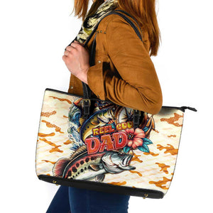 Bass Fishing Reel Cool Dad Leather Tote Bag Tropical Vintage