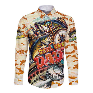 Bass Fishing Reel Cool Dad Long Sleeve Button Shirt Tropical Vintage