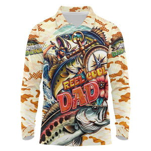 Bass Fishing Reel Cool Dad Long Sleeve Polo Shirt Tropical Vintage