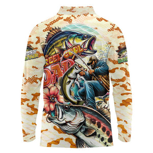 Bass Fishing Reel Cool Dad Long Sleeve Polo Shirt Tropical Vintage