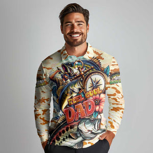 Bass Fishing Reel Cool Dad Long Sleeve Polo Shirt Tropical Vintage