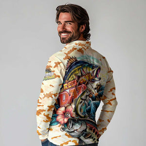 Bass Fishing Reel Cool Dad Long Sleeve Polo Shirt Tropical Vintage