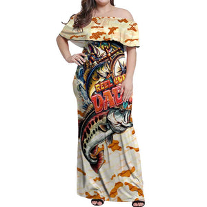 Bass Fishing Reel Cool Dad Off Shoulder Maxi Dress Tropical Vintage
