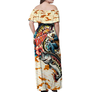 Bass Fishing Reel Cool Dad Off Shoulder Maxi Dress Tropical Vintage