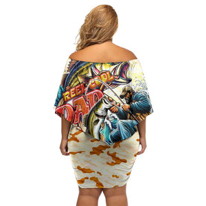 Bass Fishing Reel Cool Dad Off Shoulder Short Dress Tropical Vintage