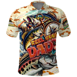 Bass Fishing Reel Cool Dad Polo Shirt Tropical Vintage