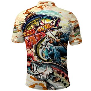 Bass Fishing Reel Cool Dad Polo Shirt Tropical Vintage