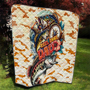 Bass Fishing Reel Cool Dad Quilt Tropical Vintage