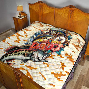 Bass Fishing Reel Cool Dad Quilt Tropical Vintage