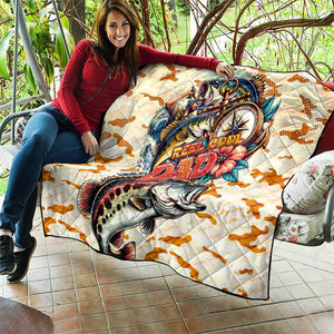 Bass Fishing Reel Cool Dad Quilt Tropical Vintage