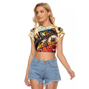 Bass Fishing Reel Cool Dad Raglan Cropped T Shirt Tropical Vintage