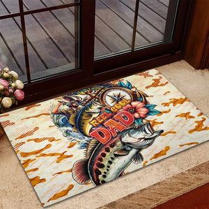 Bass Fishing Reel Cool Dad Rubber Doormat Tropical Vintage