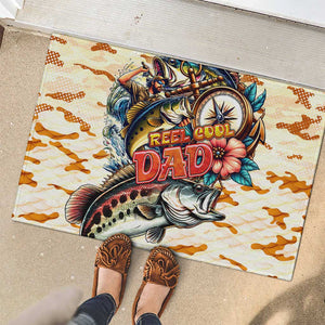 Bass Fishing Reel Cool Dad Rubber Doormat Tropical Vintage