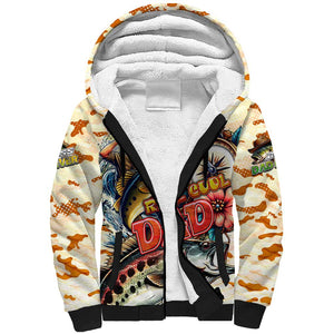Bass Fishing Reel Cool Dad Sherpa Hoodie Tropical Vintage