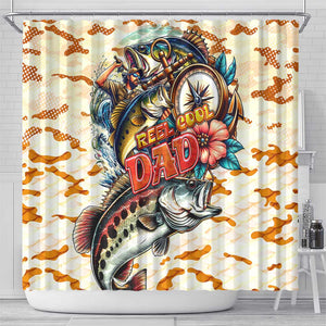 Bass Fishing Reel Cool Dad Shower Curtain Tropical Vintage