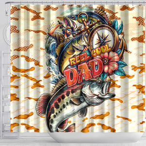 Bass Fishing Reel Cool Dad Shower Curtain Tropical Vintage