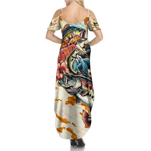 Bass Fishing Reel Cool Dad Summer Maxi Dress Tropical Vintage