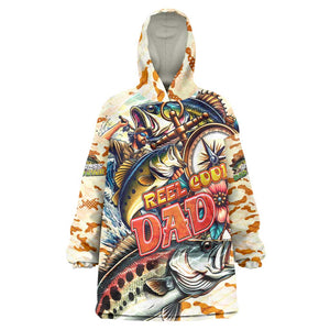 Bass Fishing Reel Cool Dad Wearable Blanket Hoodie Tropical Vintage