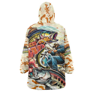Bass Fishing Reel Cool Dad Wearable Blanket Hoodie Tropical Vintage