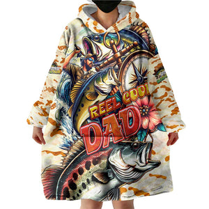 Bass Fishing Reel Cool Dad Wearable Blanket Hoodie Tropical Vintage
