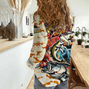 Bass Fishing Reel Cool Dad Women Casual Shirt Tropical Vintage