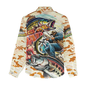 Bass Fishing Reel Cool Dad Women Casual Shirt Tropical Vintage