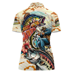 Bass Fishing Reel Cool Dad Women Polo Shirt Tropical Vintage