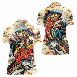 Bass Fishing Reel Cool Dad Women Polo Shirt Tropical Vintage