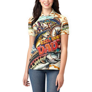 Bass Fishing Reel Cool Dad Women Polo Shirt Tropical Vintage
