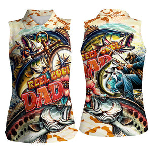 Bass Fishing Reel Cool Dad Women Sleeveless Polo Shirt Tropical Vintage